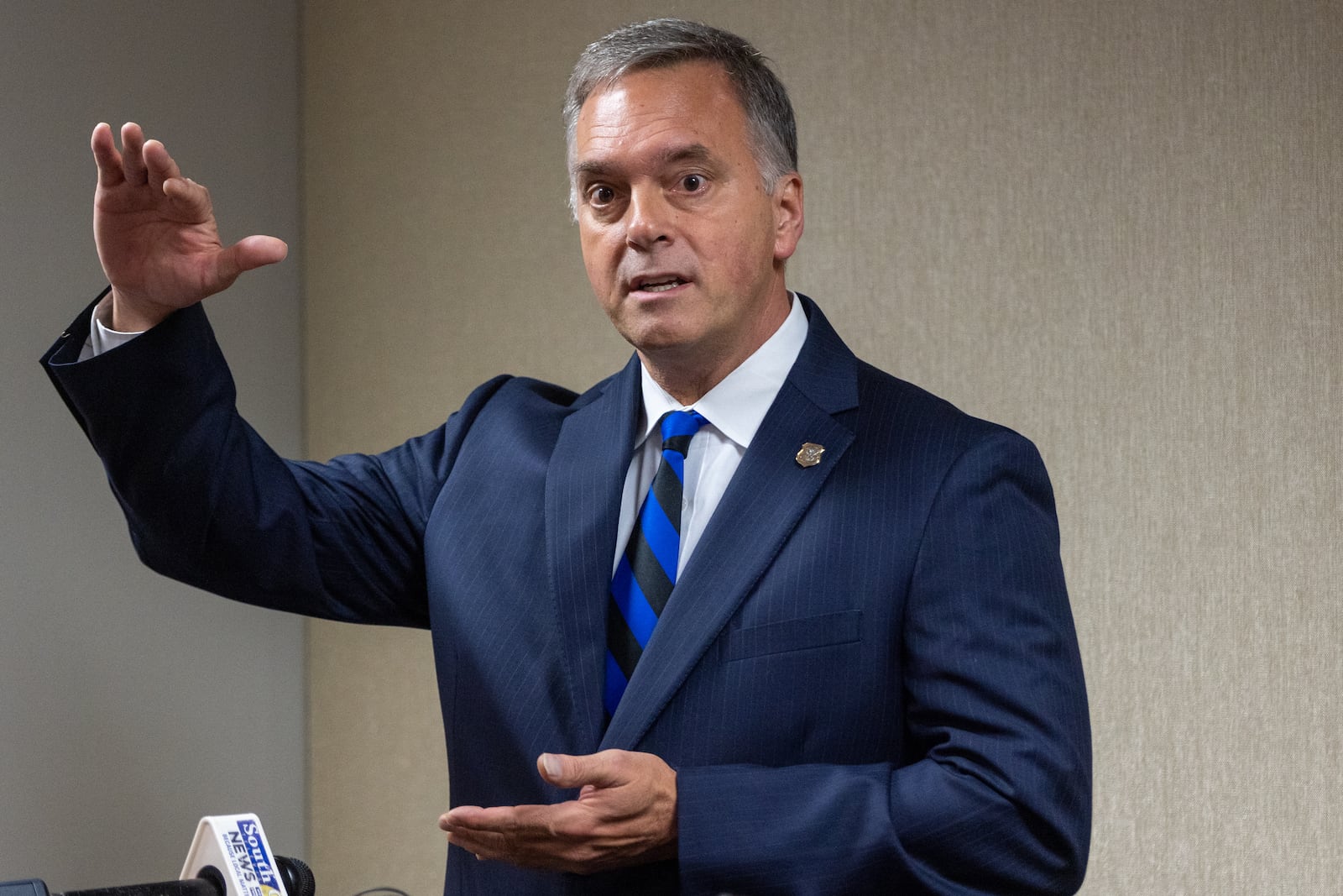 GBI interim director John Melvin talks during a media day event at their headquarters in Decatur Tuesday, August 16, 2022. Steve Schaefer/steve.schaefer@ajc.com)