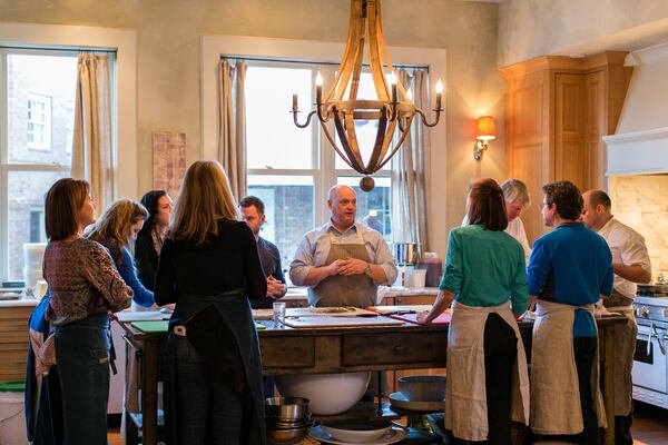 Linton Hopkins in Marie Nygren's kitchen at Serenbe. (Photo credit: J. Ashley Photography)