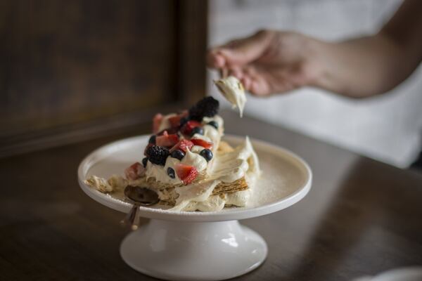 The oolong cream napoleon at Tea House Formosa is almost too pretty to eat. CONTRIBUTED BY BRETT FERENCZ