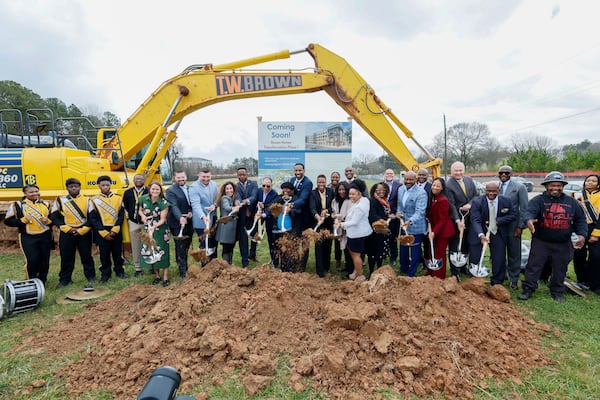 Atlanta Mayor Andre Dickens, center, along with Atlanta Housing President and CEO Terri M. Lee participated in the groundbreaking of the mixed-homes redevelopment of Bowen Homes on Wednesday, March 5, 2025.
(Miguel Martinez/AJC)