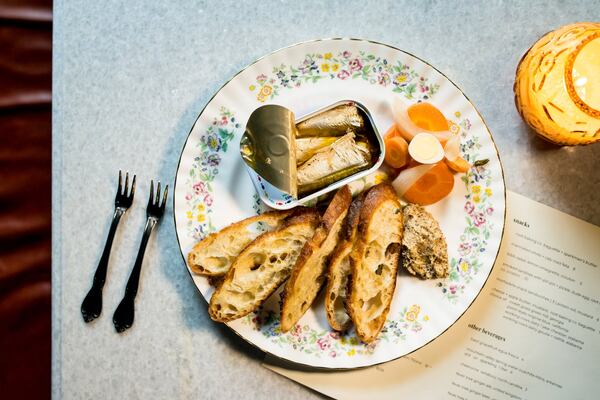 Cardinal smoked sardines with piri piri and pickle, dude egg, and crostini. Photo credit- Mia Yakel.