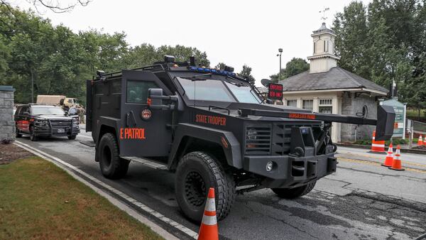 8/15/20 - Stone Mountain, GA - A heavy police presence is on hand as several far-right groups, including militias and white supremacists, were planning to rally Saturday at Stone Mountain, and a broad coalition of leftist anti-racist groups are organizing a counter-demonstration. Local authorities, who have been closely monitoring online chatter about the rally, are bracing for possible conflict.   Alyssa Pointer / alyssa.pointer@ajc.com