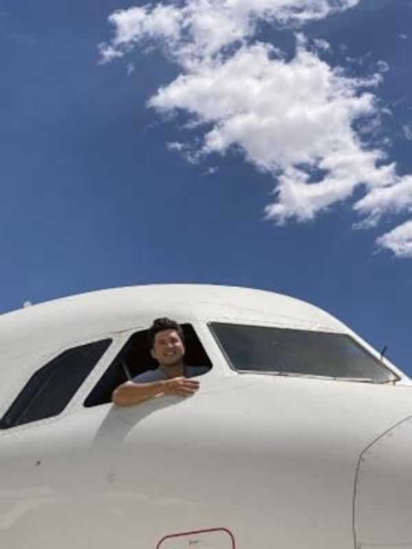 Delta First Officer Nick Perez in ship 3009, the last A321 still parked for storage in Victorville, California. (Image: Delta Air Lines)