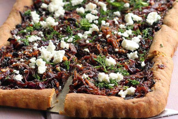 This red cabbage-caramelized onion tart uses whole-wheat phyllo. Courtesy of Diane Kochilas