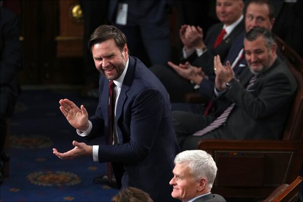 Vice President-elect JD Vance smiles after the certification for Ohio is read during a joint session of Congress to confirm the Electoral College votes, affirming President-elect Donald Trump's victory in the presidential election, Monday, Jan. 6, 2025, at the U.S. Capitol in Washington. (AP Photo/Matt Rourke)