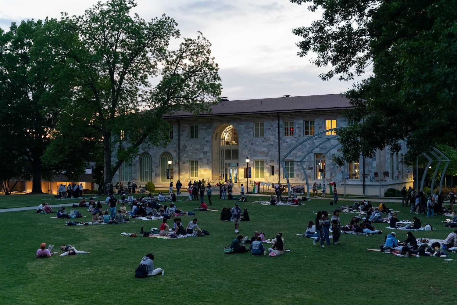 Protesters gathered for a third day of pro-Palestine demonstrations on the Emory University quad.