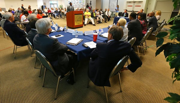 060514 DECATUR: A 17 member Operations Task Force meets for the first time at the Maloof Auditorium with the goal of fixing a broken DeKalb County on Thursday, June 5, 2014, in Decatur. CURTIS COMPTON / CCOMPTON@AJC.COM The DeKalb Operations Task Force met for the first time at the Maloof Auditorium on June 5, 2014. CURTIS COMPTON / CCOMPTON@AJC.COM