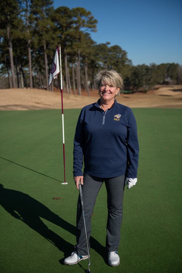 Debbie Blount, playing college golf at Reinhardt University, is a Sandy Springs resident. (Photo by Kate Awtrey)