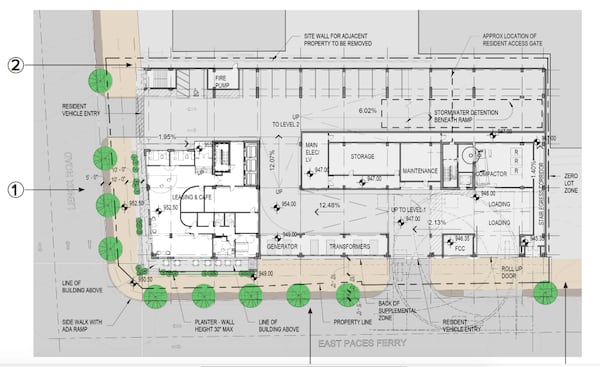 This is a site plan for a redevelopment project in Buckhead that was included in an October 2022 special administrative permit filing for the former Houston's restaurant site off Lenox Road.