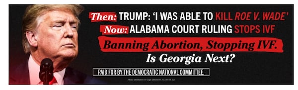 The Democratic National Committee launched a billboard campaign Tuesday in Georgia and other battleground states.