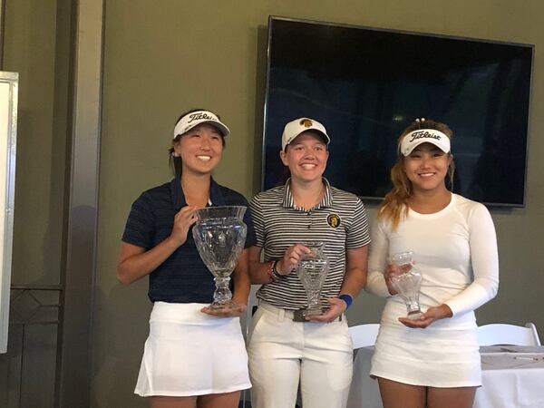 (L-R) Sarah Im, Loralie Cowart and Kate Song captured the first three spots at the 2021 Girls High School Invitational at the Atlanta Athletic Club.