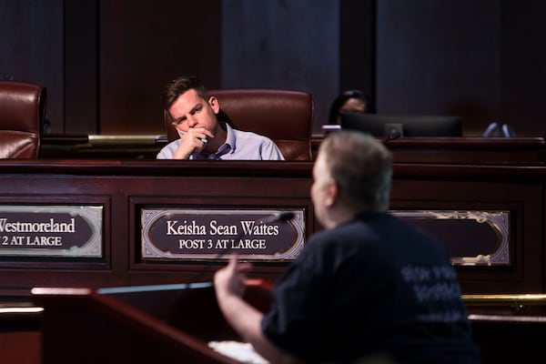 Matt Westmoreland, holder of Atlanta City Council Post 2 at large,  listens to public comment during the Atlanta City Council FEC committee meeting on Wednesday, May 24, 2023, at City Hall in Atlanta.   CHRISTINA MATACOTTA FOR THE ATLANTA JOURNAL-CONSTITUTION.