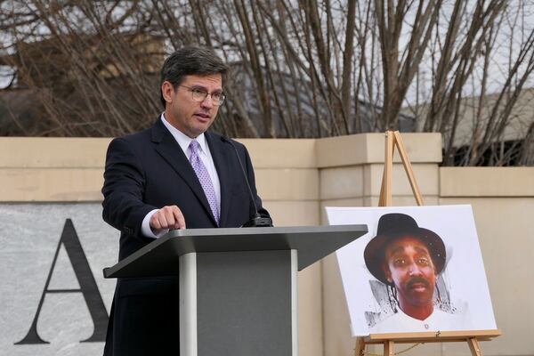 Atlanta attorney Andrew Lampros speaks during a news conference Friday afternoon at Liberty Plaza outside the Georgia State Capitol.