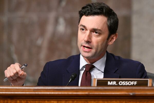 FILE - Sen. Jon Ossoff, D-Ga., speaks during a Senate Intelligence Committee confirmation hearing at the Capitol in Washington, Jan. 15, 2025. (AP Photo/John McDonnell, File)