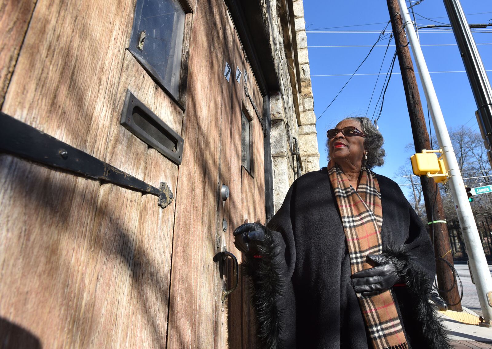 Juanita Jones Abernathy, widow of Ralph David Abernathy, talks outside West Hunter Baptist Church on February 10, 2016. The National Park Service was studying whether or not old West Hunter Baptist Church should be considered a National Historic Site. HYOSUB SHIN / HSHIN@AJC.COM