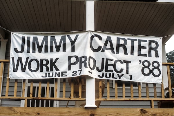 A banner for a 1988 Carter Work Project in Atlanta. Jimmy Carter would go on to work on more than 4,000 homes in 14 countries. (Habitat for Humanity International)