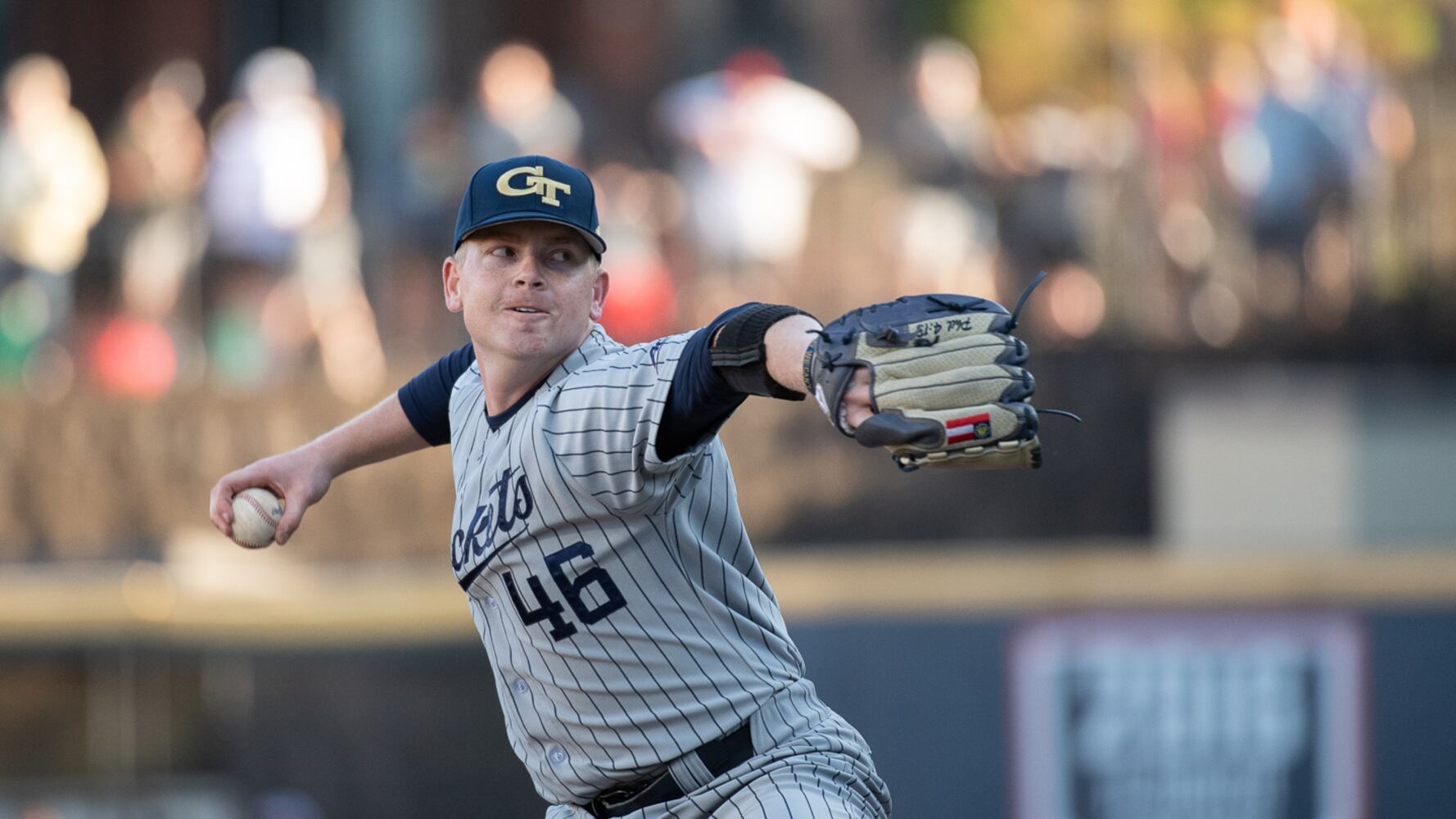 Georgia Tech's Ben King takes his turn on the mound during the 20th Spring Classic game on Sunday at Coolray Field in Lawrenceville. (Jamie Spaar / for The Atlanta Journal-Constitution)