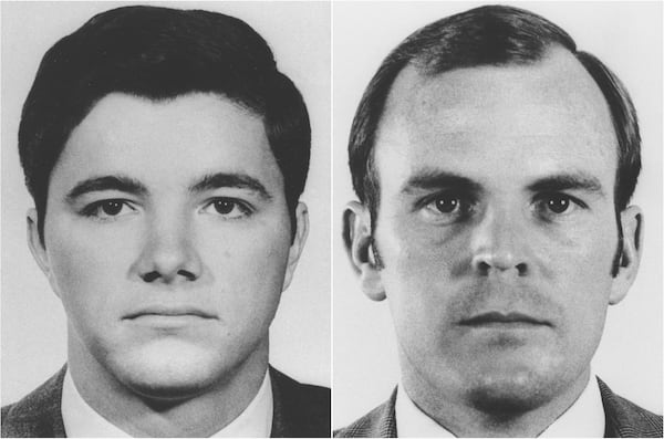 This combination of images provided by the Federal Bureau of Investigation on June 27, 1975, shows Special Agent Ronald A. Williams, left, and Special Agent Jack R. Coler, right. (Federal Bureau of Investigation via AP)