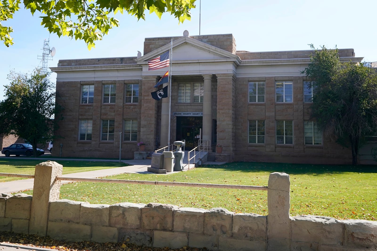 FILE - The Apache County Superior Courthouse shown here Thursday, Oct. 22, 2020, in St. Johns, Ariz. (AP Photo/Ross D. Franklin, File)