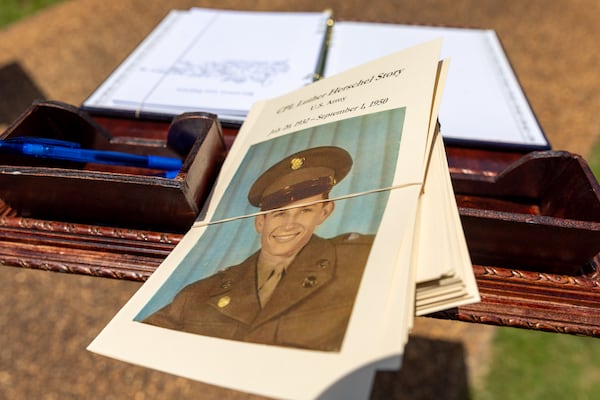 A program for the service of Medal of Honor recipient Luther Story, who was reintered with military honors at Andersonville National Cemetery on Memorial Day, Monday, May 29, 2023. The Korean War hero was initially unidentified and buried as an unknown soldier at the National Memorial Cemetery of the Pacific in Honolulu. (Arvin Temkar / arvin.temkar@ajc.com)