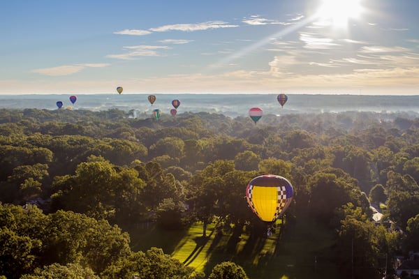 Colorful hot air balloons soar above the historic Mississippi River city of Natchez during the Natchez Balloon Festival each October.
(Courtesy of Visit Natchez)