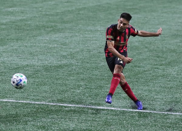 Atlanta United midfielder Pity Martinez scores his second goal of the night against Nashville during the second half for the 2-0 victory  Saturday, Aug. 22, 2020 in Atlanta. (Curtis Compton ccompton@ajc.com)