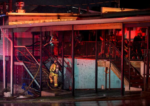 Firefighters work at a fire at Franklin Barbecue on Saturday August 26, 2017.  JAY JANNER / AMERICAN-STATESMAN