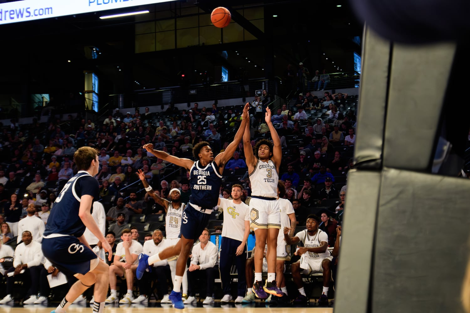 Dallan 'Deebo' Coleman attemps a three-pointer for Georgia Tech.  (Jamie Spaar for the Atlanta Journal Constitution)