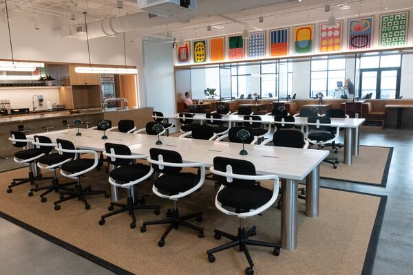 The lunch space is open in the office spaces at the new Wework building in Atlanta Friday, Nov. 11, 2022. (Steve Schaefer/steve.schaefer@ajc.com)