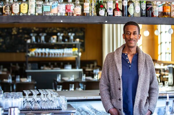 AAJC 021824 ATL bartenders. Atlanta, GA: Navarro Carr - Bar manager at Southern National, known for engaging patrons and his dashing style. Tuesday February 6, 2024 (Ryan Fleisher FOR THE ATLANTA JOURNAL-CONSTITUTION)