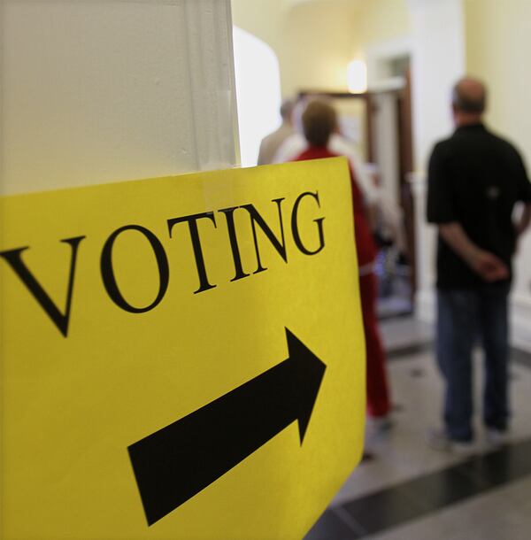 Long lines form as voters take their voices to the polls on Sunday alcohol sales at Snellville City Hall in this Election Day file photo. 