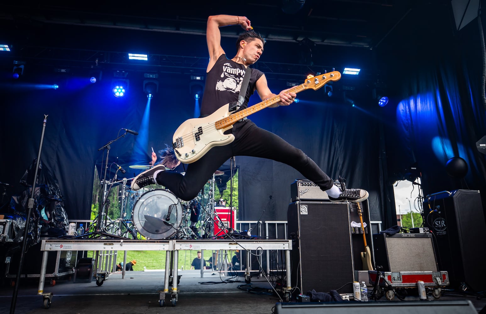 Atlanta, Ga: Bad Nerves killed with high flying acrobats and punk songs to an audience of crowd-surfing fanatics. Photo taken Saturday May 4, 2024 at Central Park, Old 4th Ward. (RYAN FLEISHER FOR THE ATLANTA JOURNAL-CONSTITUTION)