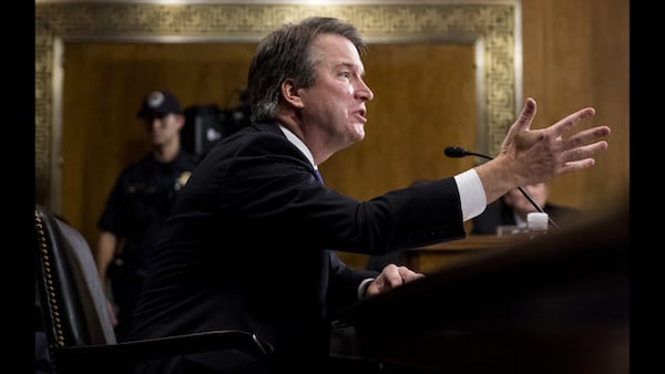  Supreme Court nominee Judge Brett Kavanaugh testifies during the Senate Judiciary Committee, Thursday, Sept. 27, 2018 on Capitol Hill in Washington. (Tom Williams/Pool Image via AP) 