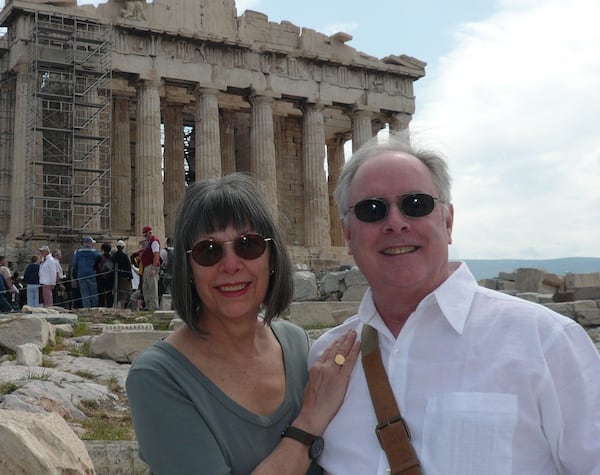 Loraine and Medford Johnston have spent much of their lives in the pursuit of art, which has sometimes taken them traveling. They are pictured here in 2009 at the Acropolis in Athens, Greece.