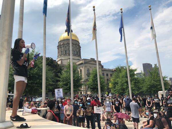 Demonstrators hold a rally at the Georgia State Capitol in downtown Atlanta on Saturday, July 4, 2020, calling for racial justice and reforms to the criminal justice system . J. SCOTT TRUBEY/SCOTT.TRUBEY@AJC.COM