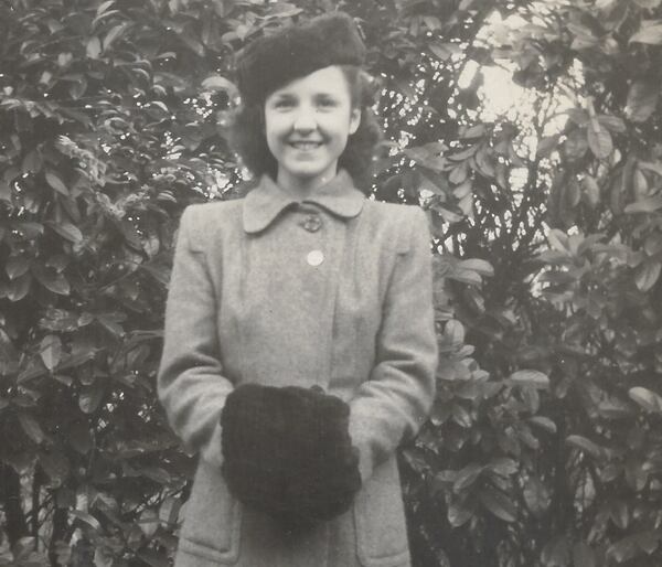 Mollie Parry King is seen in the “going away” outfit that she wore for her impromptu wedding in November 1944. (Courtesy of the Parry family)