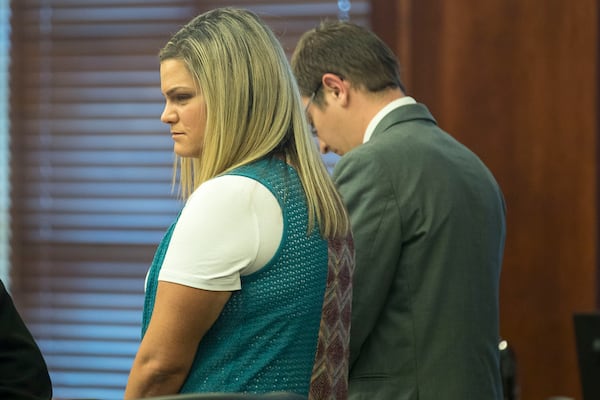 7/26/2019 -- McDonough, Georgia -- Jennifer (left) and Joseph Rosenbaum wait for closing arguments during their trial in front of Henry County Judge Brian Amero at the Henry County Superior courthouse, Friday, July 26, 2019. (Alyssa Pointer/alyssa.pointer@ajc.com)