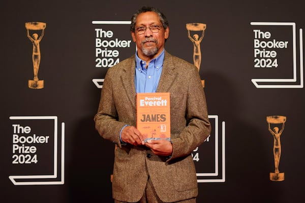 Percival Everett arrives at the Booker Prize award dinner in London, Tuesday, Nov. 12, 2024. (AP Photo/Alberto Pezzali)