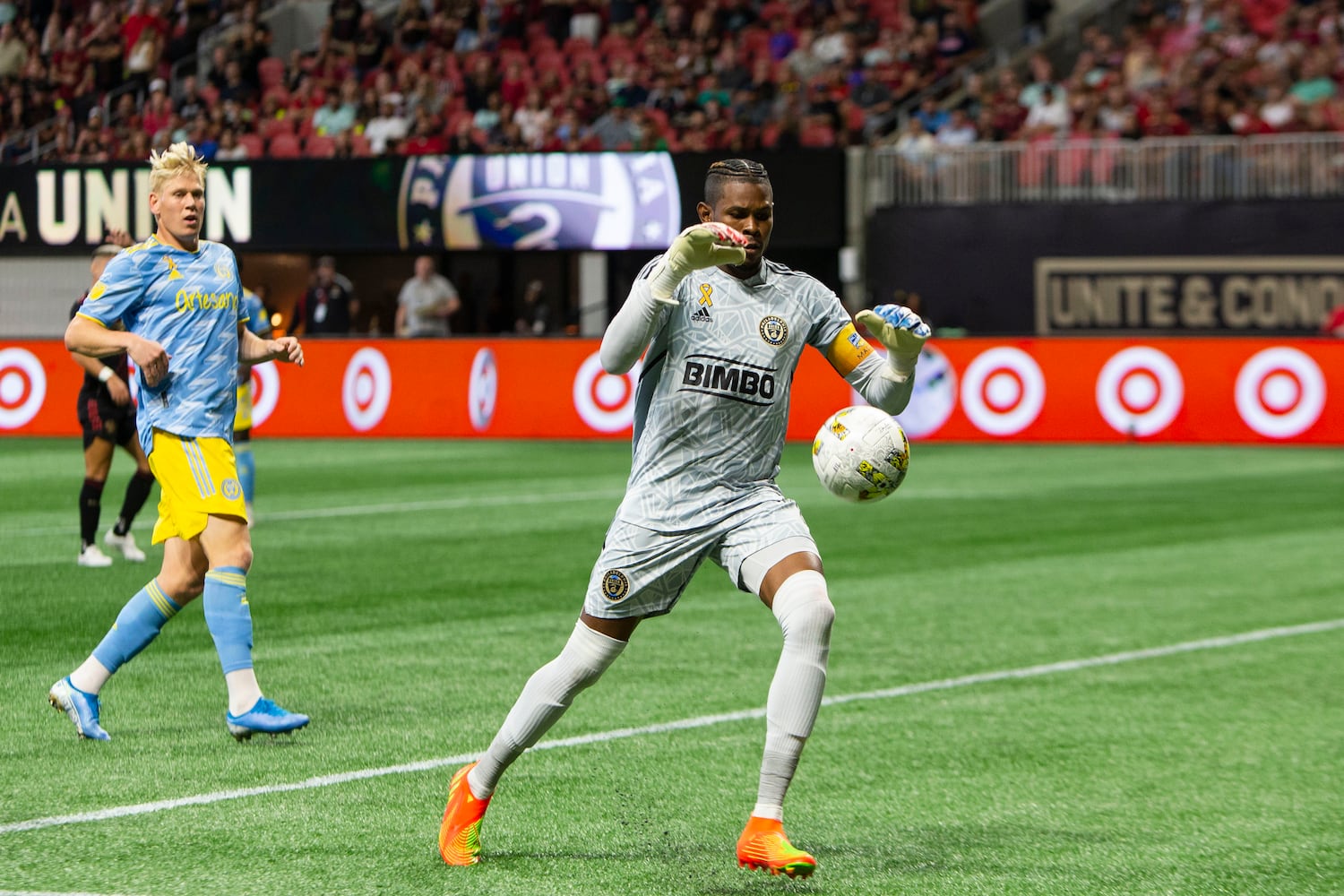 Philadelphia Union goalie Andre Blake makes a save. CHRISTINA MATACOTTA FOR THE ATLANTA JOURNAL-CONSTITUTION.