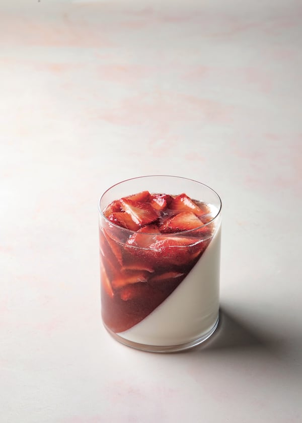 Renato Poliafito's Strawberry Panna Cotta from “Dolci! American Baking with an Italian Accent” pairs the classic vanilla-infused custard with fresh strawberry gelatin in an artful presentation even a novice cook can pull off. (Photography by Kevin Miyazaki)