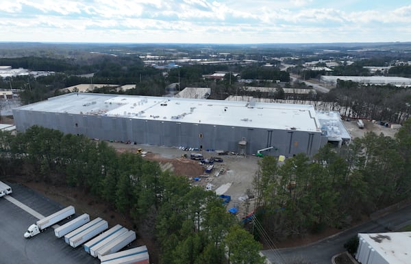 An aerial photograph shows the construction site of DataBank ATL 4, at 200 Selig Drive, on Dec. 6, in Atlanta. DataBank operates five data centers in metro Atlanta. (Hyosub Shin/AJC)