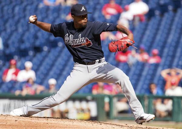  Julio Teheran was sharp in the second game of Wednesday's doubleheader sweep at Philadelphia. (AP photo)