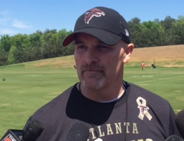 Falcons head coach Dan Quinn after the teams first minicamp practice on Tuesday, April 28, 2015. (D. Orlando Ledbetter/dledbetter@ajc.com)