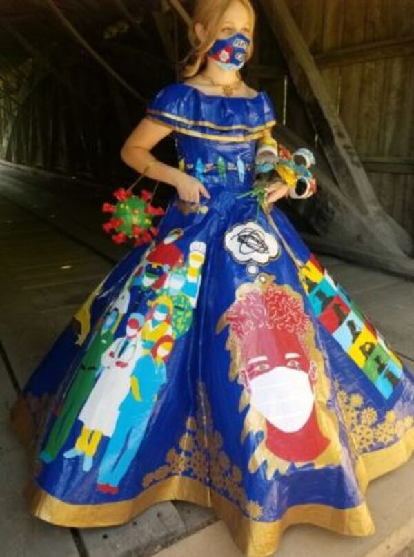 The grand prize in the dress category went to Peyton Manker of Sparta, Illinois, for her pandemic-inspired creation.