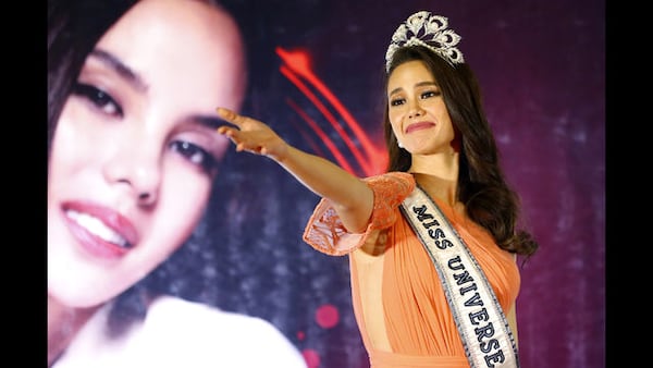 <p> FILE - This Feb. 20, 2019 file photo shows Miss Universe 2018 Catriona Gray at a homecoming event in suburban Quezon city, northeast of Manila, Philippines. Tyler Perry’s new Atlanta studio will host the 2019 Miss Universe competition, a major showcase for the sprawling complex built on a former Confederate army base. The three-hour show, hosted by Steve Harvey for the fifth year, will be broadcast live on Fox on Dec. 8. The show will end with reigning champion Gray of the Philippines crowning her successor. (AP Photo/Bullit Marquez, File) </p>