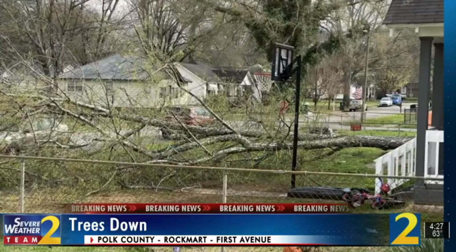 Downed trees were reported in several counties throughout North Georgia.