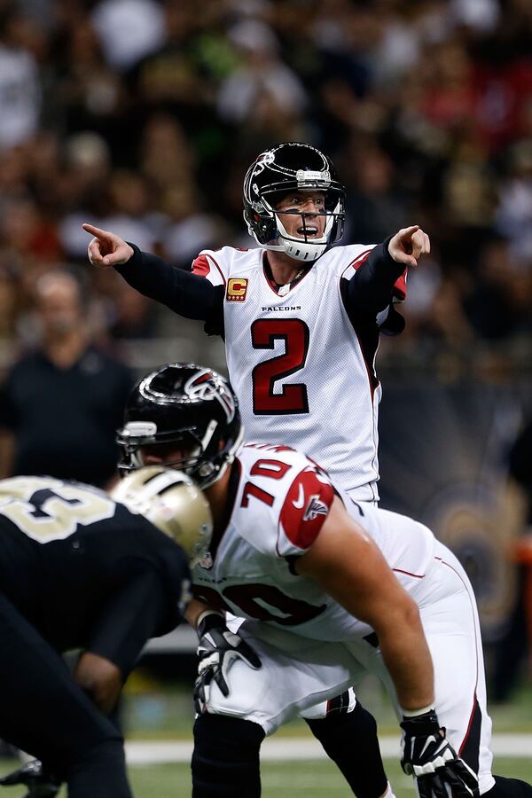 NEW ORLEANS, LA - DECEMBER 21: Matt Ryan #2 of the Atlanta Falcons anticipates a play against the New Orleans Saints during the second quarter of a game at the Mercedes-Benz Superdome on December 21, 2014 in New Orleans, Louisiana. (Photo by Sean Gardner/Getty Images)