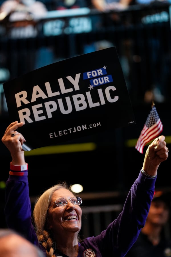 People cheer during a Rally for our Republic gathering, Saturday, March 22, 2025, in Atlanta. (AP Photo/Mike Stewart)