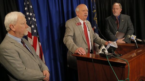  State Rep. Tommy Benton, R-Jefferson, holds a press conference in March 2017 to discuss his resolution to honor and recognize Confederate history in the state. BOB ANDRES / BANDRES@AJC.COM