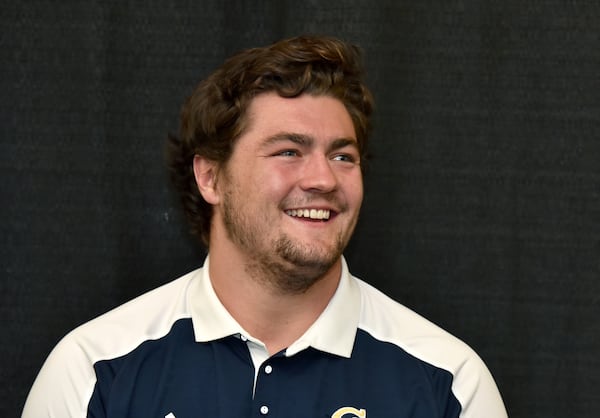 August 2, 2018 Atlanta - Georgia Tech offensive lineman Parker Braun speaks to members of the press during a Georgia Tech Football Media Day at the Bobby Dodd Stadium on Thursday, August 2, 2018. HYOSUB SHIN / HSHIN@AJC.COM